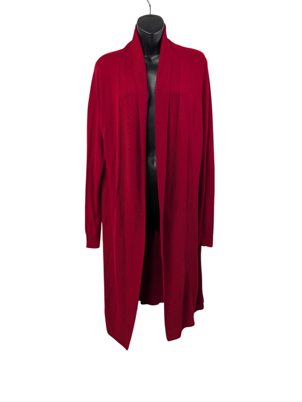 Worthington Women's Size L Red Long Open Front Cardigan Duster Ribbed Knit
